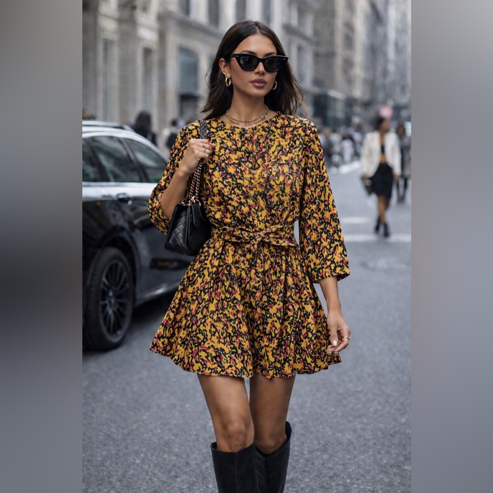 Derek Lam 10 Crosby Yellow Printed Belted Mini Dress – Size 2